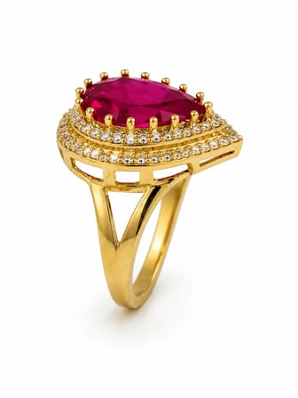 14 Ayar Ruby Queen Damla Taşlı Altın Yüzük