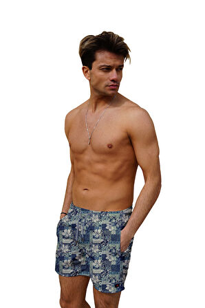 Erkek Havuz Deniz Şort Desenli 197 | XXL