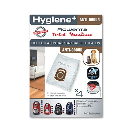 Rowenta Hygiene+ 4’lü Koku Giderici Toz Torbası ZR200740