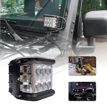 Off Road Led Lamba Delici Yayıcı Beyaz Turuncu Flaşlı Kare Sis Farı Projektör 45W 12 Led Metal Arazi Çalışma Lambası 1 Adet