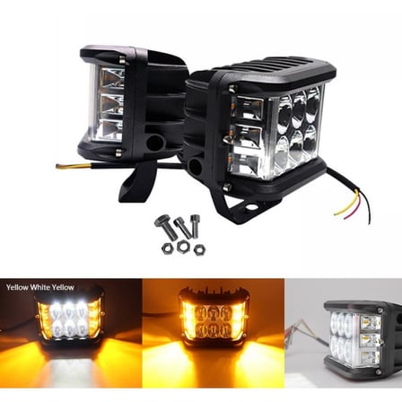 Off Road Led Lamba Delici Yayıcı Beyaz Turuncu Flaşlı Kare Sis Farı Projektör 45W 12 Led Metal Arazi Çalışma Lambası 1 Adet