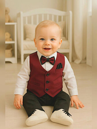 Erkek Bebek Kravat-papyonlu Mevlüt Takımı / Mevlütlük Takım / Bordo-siyah