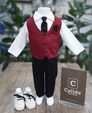 Erkek Bebek Kravat-papyonlu Mevlüt Takımı / Mevlütlük Takım / Bordo-siyah