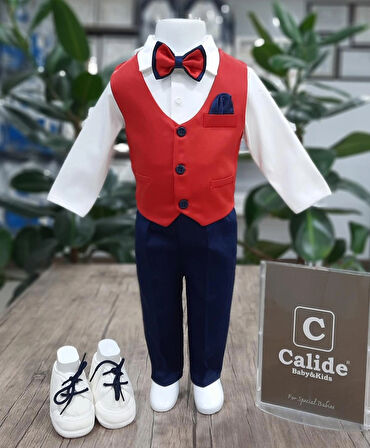Kravat-papyonlu Erkek Bebek Mevlüt Takımı / Mevlütlük Takım / Kırmızı-lacivert