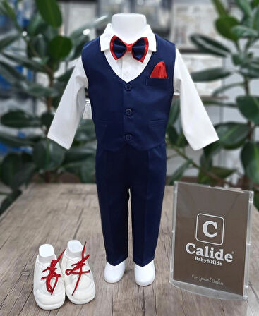 Erkek Bebek Kravat Papyonlu Mevlüt Takımı / Mevlütlük Takım / Lacivert Kırmızı
