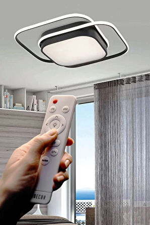 İkili Kare Led Plafonyer Avize Üç Renkli Siyah Renkli Kumandalı