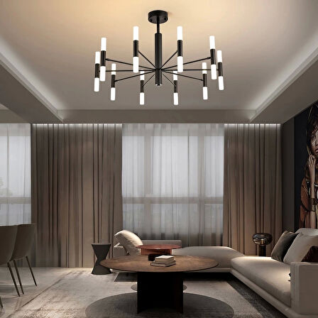 Ledli Plafonyer Modern Aydınlatma Siyah Sarkıt Ledli Salon Avize