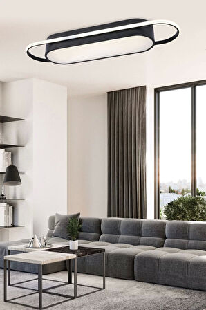 Modern Led Avize Plafonyer Üç Renkli Siyah