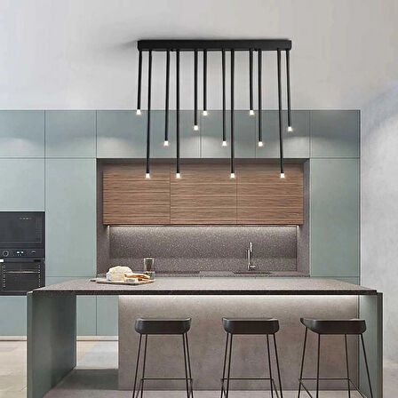 Pipe Plafonyer Led Avize 100 Cm 12li Boru Siyah ve Sarkıt Avize