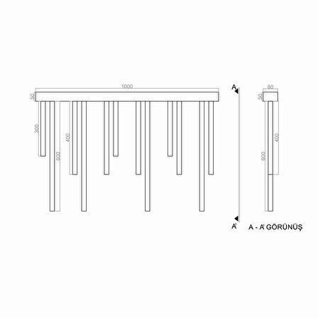Pipe Plafonyer Led Avize 100 Cm 12li Boru Siyah ve Sarkıt Avize
