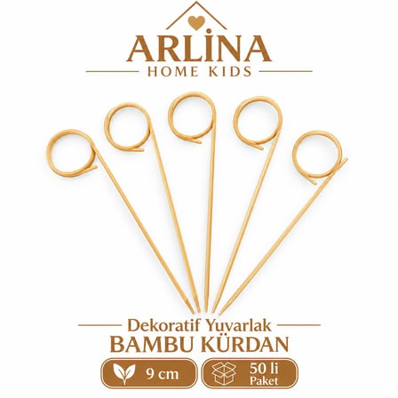 Dekoratif Yuvarlak Bambu Kürdan 9 cm 50'li Paket 