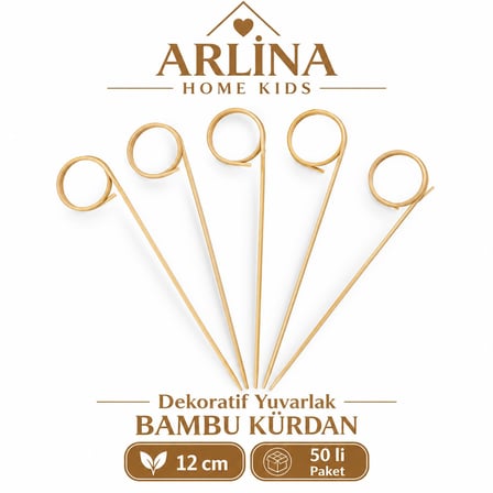 Dekoratif Yuvarlak Bambu Kürdan 12 cm 50'li Paket 