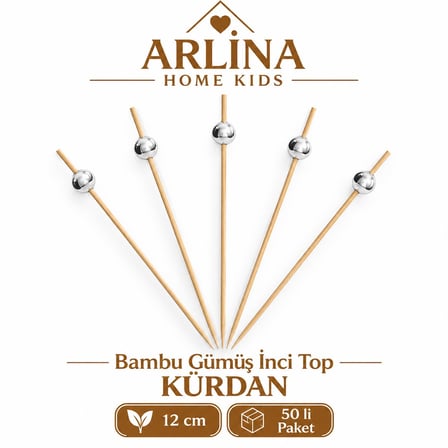 ARLİNA HOME KIDS – Bambu Gümüş İnci Top Kürdan 12 CM 50'li