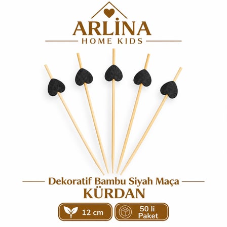 Dekoratif Bambu Siyah Maça Kürdan 12 cm 50'li