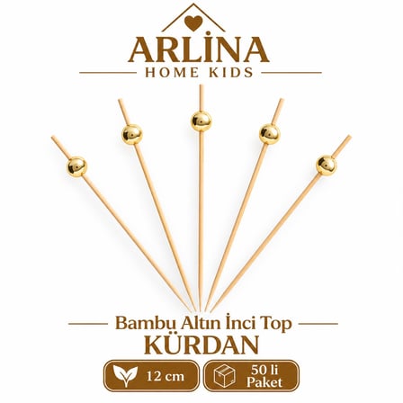 Bambu Altın İnci Top Kürdan 12 CM 50'li
