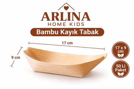  17*9 CM Bambu Kayık Sunum Tabağı 50 li paket
