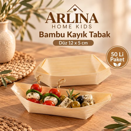 Arlina Home Kids Bambu Kayık Sunum Tabağı 12x5 cm 50'li Paket