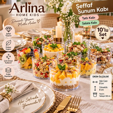 10’lu Plastik Şeffaf Sunum Kabı 300 cc