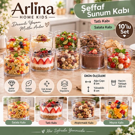 10’lu Plastik Şeffaf Sunum Kabı 300 cc