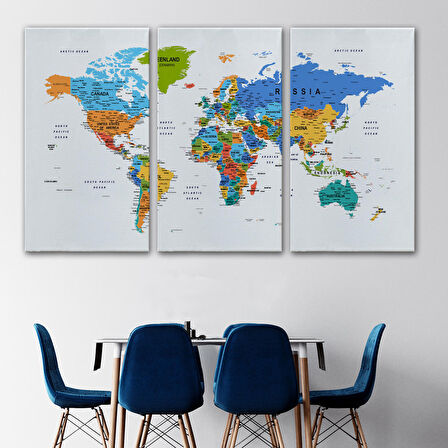 Harita Sepeti Dünya Haritası Dekoratif Kanvas Tablo Son Derece Detaylı ve Eğitici 1601