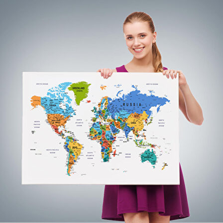 Harita Sepeti Dünya Haritası Dekoratif Kanvas Tablo Son Derece Detaylı ve Eğitici 1601