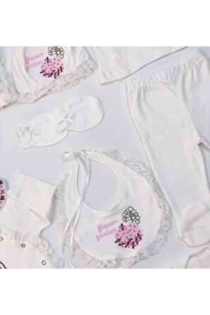 Natural Işlemeli Çiçek Desenli Hastane Çıkış Seti 10'lu 5456