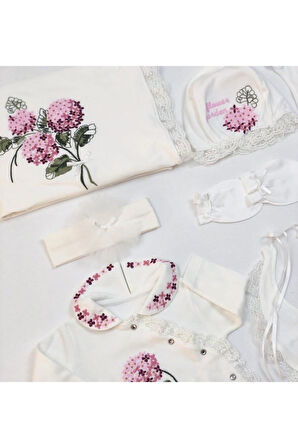 Natural Işlemeli Çiçek Desenli Hastane Çıkış Seti 10'lu 5456