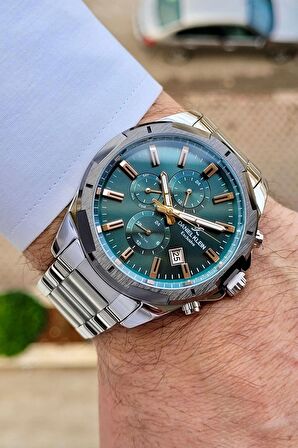 Daniel Klein DKISTE985 Kadranı Yeşil Korodnu Gümüş Renk İç Göstergeleri Aktif Fonksiyonlu Erkek Kol Saati