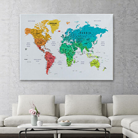 Harita Sepeti Dünya Haritası Dekoratif Kanvas Tablo Son Derece Detaylı ve Eğitici 1602