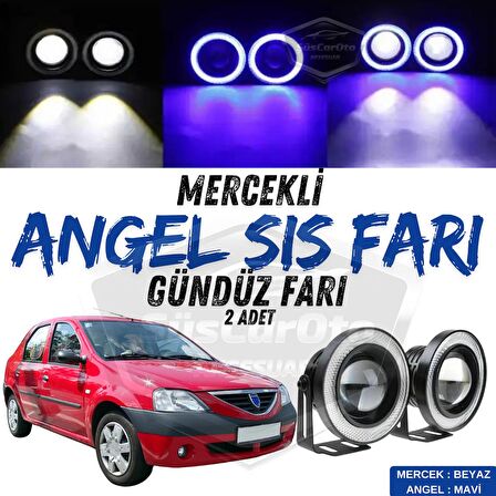 Dacia Logan Uyumlu Üniversal Mercekli Angel Sis Farı Metal Su Geçirmez 76 mm Mavi Halkalı Gündüz Farı Angel Eyes 2 Adet