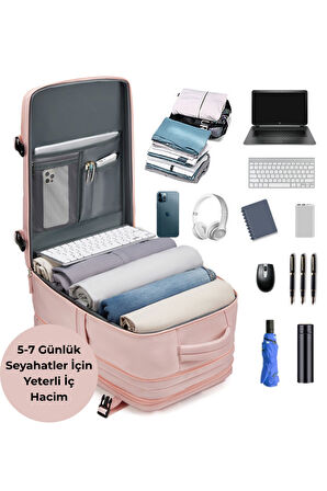 Su Geçirmez 16" inç 39L Ayakkabı Bölmeli Seyahat Sırt Çantası - Laptop Bölmeli, USB Şarj Girişli