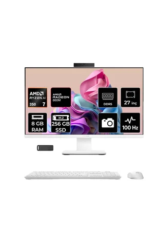 ExpertCenter P600 Ryzen AI 7 350 8GB RAM 256GB SSD 27" Full HD (1920x1080) FreeDOS PM670KAP301 Beyaz AI-Powered All In One Bilgisayar + Per4 USB Bellek