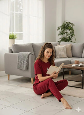 KADIN BORDO SWEET LİTTLE PRİNCES PİJAMA TAKIMI