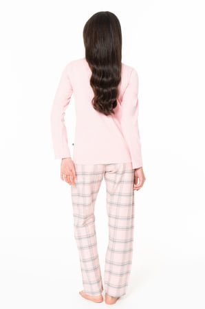 Kadın Uzun Kollu Altı Kareli Pijama Takımı S26169 Bisiklet yaka düğmeli 