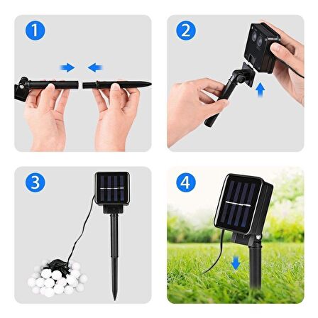 Solar Güneş Enerjili Dış Bahçe Top Aydınlatma 5Metre 50 Led Çok Renkli