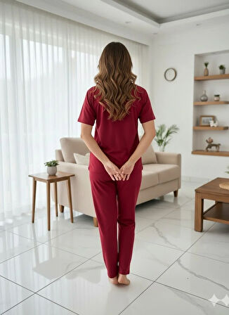 KADIN BORDO BRUNCH PİJAMA TAKIMI