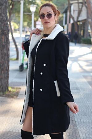 Barbora Kışlık Günlük Kaşe Kadın Kaban bt306siyah10