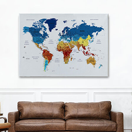 Harita Sepeti Türkçe Dünya Haritası Dekoratif Kanvas Tablo Son Derece Detaylı 1604