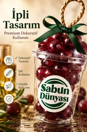 Crimson Üzüm Salkımı Sabunu 250 gr, İpli Bitkisel Kalıp Zeytinyağı ile Zenginleştirilmiş Bitkisel Kalıp Sabun, Dekoratif Günlük El Yüz Vücut Temizliği - 1 Adet