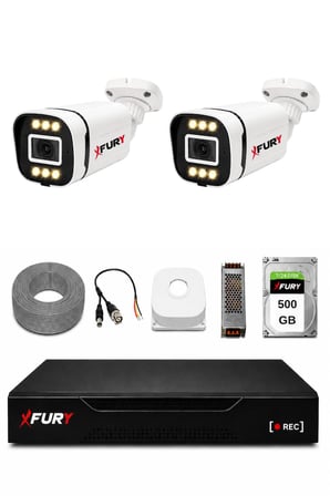 FURY 2 Kameralı 5MP Lens 1080P 6 Warm LED Renkli Gece Görüşlü Güvenlik Kamera Sistemi 500GB 1606