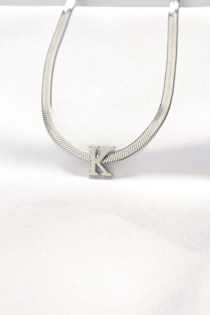 316L Çelik K Harfli Silver Renk İtalyan Zincirli Kolye