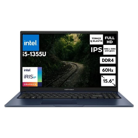 Asus Vivobook 15 i7-1355U 40GB 512 GB SSD Iris Xe Graphics 15.6" FHD Windows 11 Pro Notebook X1504VA-NJ1499AT57