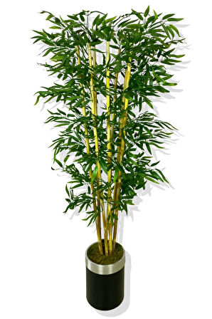 Yapay Yapraklı Bambu Ağacı 7 Bambulu 160 cm 25x25 Gümüş kemerli saksı