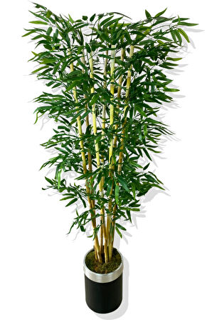 Yapay Yapraklı Bambu Ağacı 7 Bambulu 160 cm 25x25 Gümüş kemerli saksı