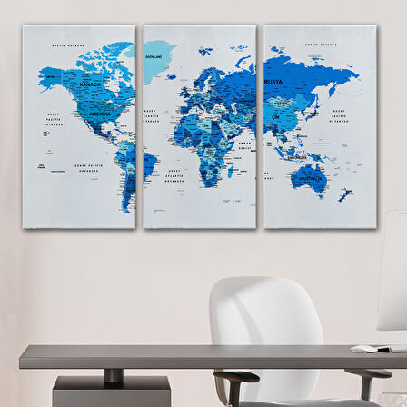 Harita Sepeti Türkçe Dünya Haritası Dekoratif Kanvas Tablo Son Derece Detaylı 1608