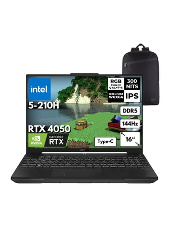 Asus TUF Gaming Core 5 210H 32-GBDDR5 2 TBSSD 6GB RTX4050(115W) 16" 144Hz Windows 11 Home Taşınabilir Bilgisayar FX607RL017AT54