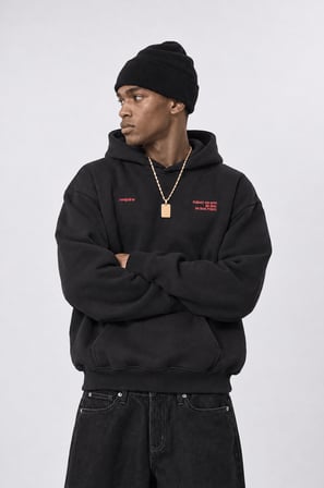 Erkek notbasic Baskılı Oversize Hoodie Siyah