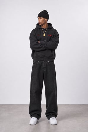Erkek notbasic Baskılı Oversize Hoodie Siyah
