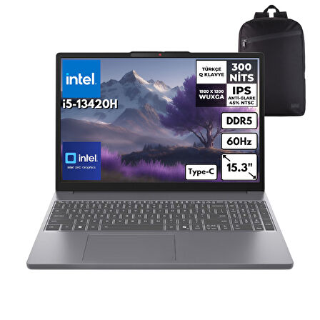 Lenovo Ideapad Slim 3 i5-13420H 8-GBDDR5 1 TBSSD Intel UHD Graphics 15.3" WUXGA Windows 11 Home + HMF Sırt Çantası 83K1004ETRHMF33