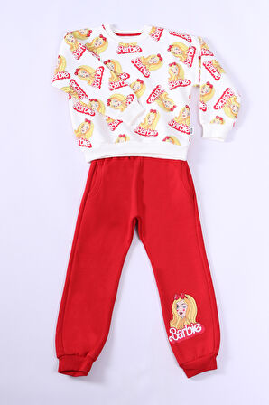 KIZ ÇOCUK 3 İPLİK  EŞOFMAN TAKIMI BARBİE BASKILI E17